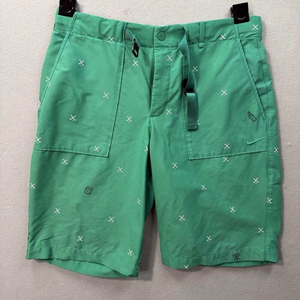 Nike Golf Flex Charms Shorts Mens 32 Green Novelty Allover Print Dri-Fit Belted